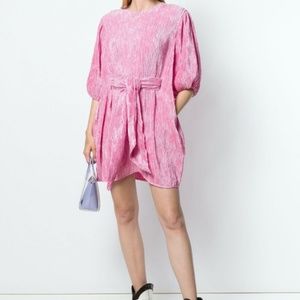 Ganni pleated pink satin dress